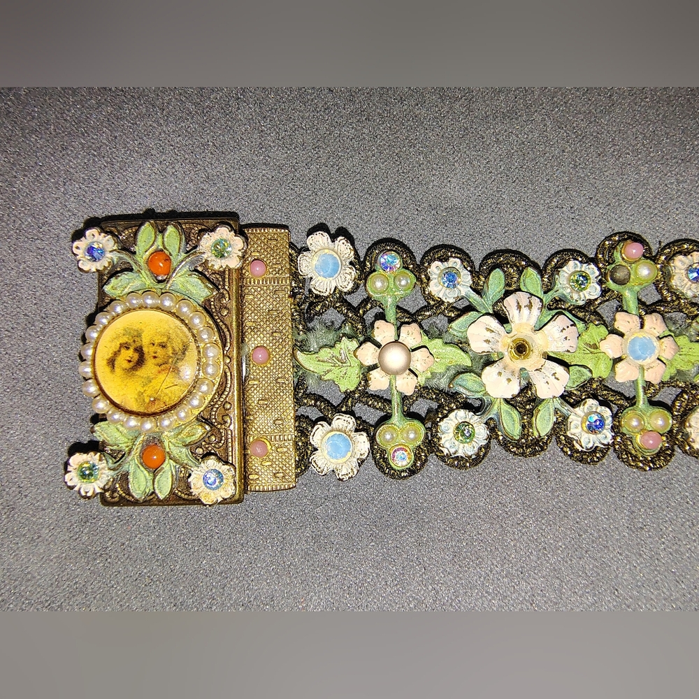 Vintage Michael Negrin Floral Enamel Cuff Bracelet